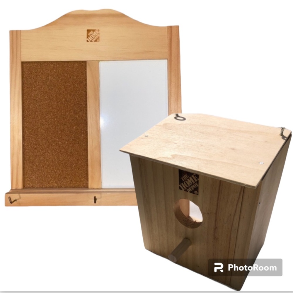 50/50 Split Cork Board/White Board Bulletin Board & Wooden Bird Feeder